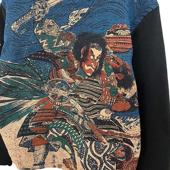 Japanese Samurai Tapestry Back Men’s Bomber Jacket Rebel Vengeance Medium - Picture 8 of 13